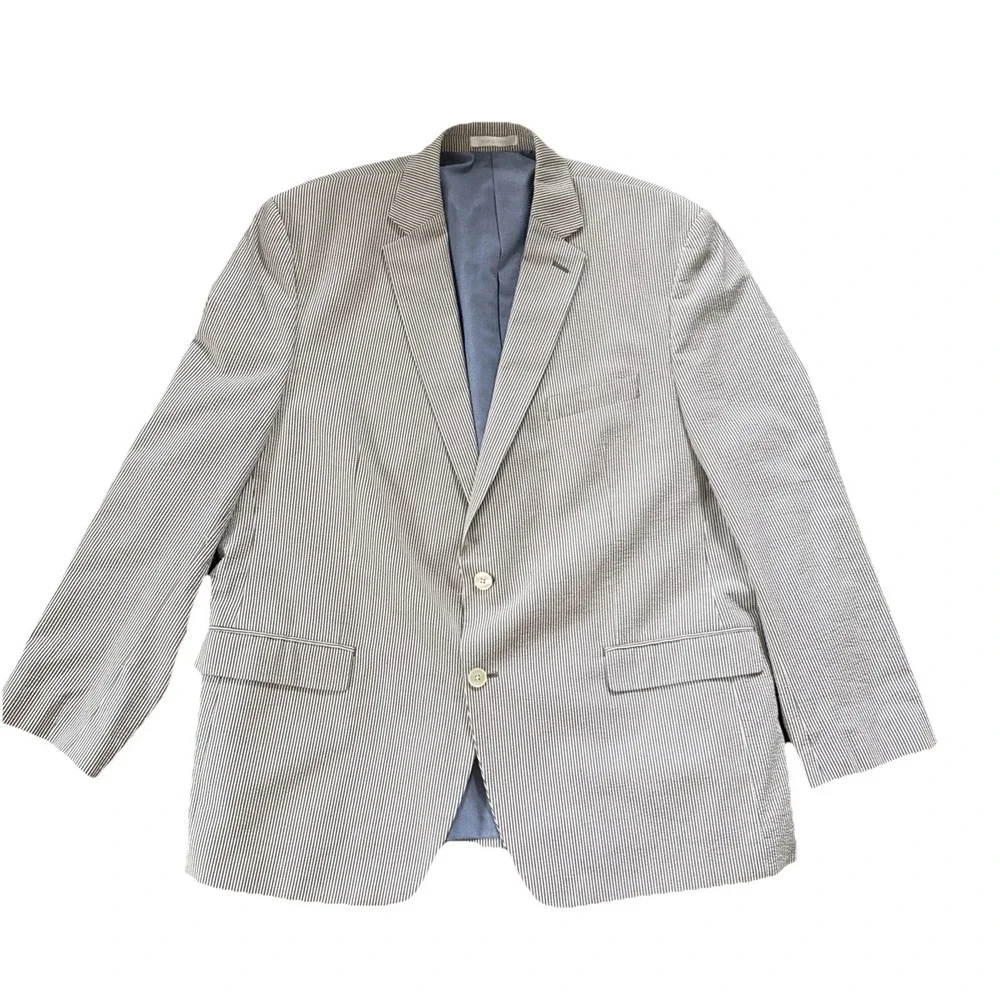 Lauren Ralph Lauren Sport Coat Men 48R Blue White Seersucker Stripe Cotton